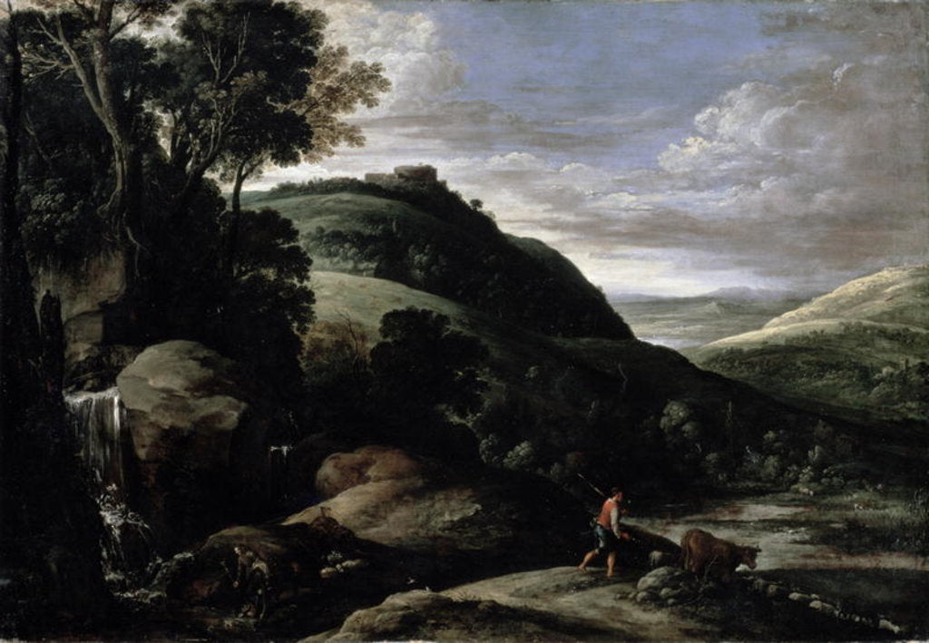 Detail of Hilly landscape by Paul Brill or Bril