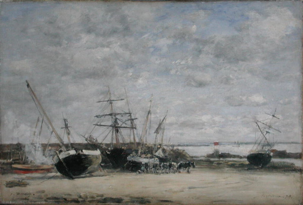 Detail of Vessels and Horses on the Shoreline by Eugene Louis Boudin