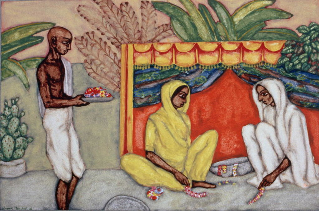 Detail of Garland Making, 1986 by Shanti Panchal