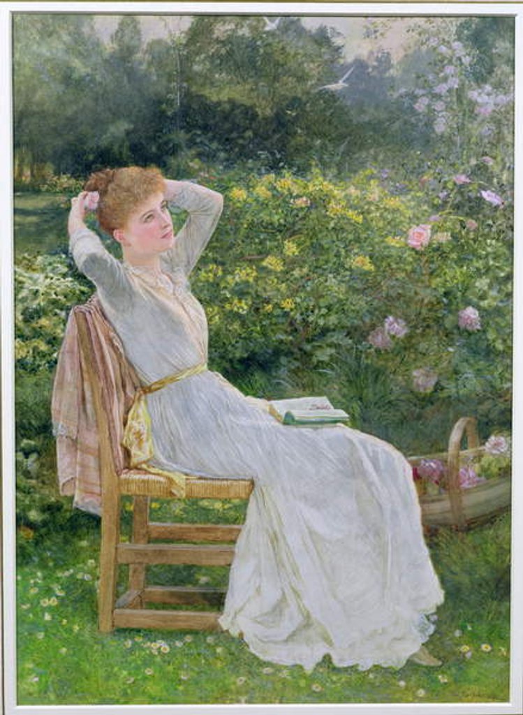 Detail of Summertime: portrait of the artist's wife, Hannah by Edward Killingworth Johnson