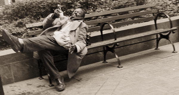 Detail of Drunk man on a park bench, 2004 by Stephen Spiller