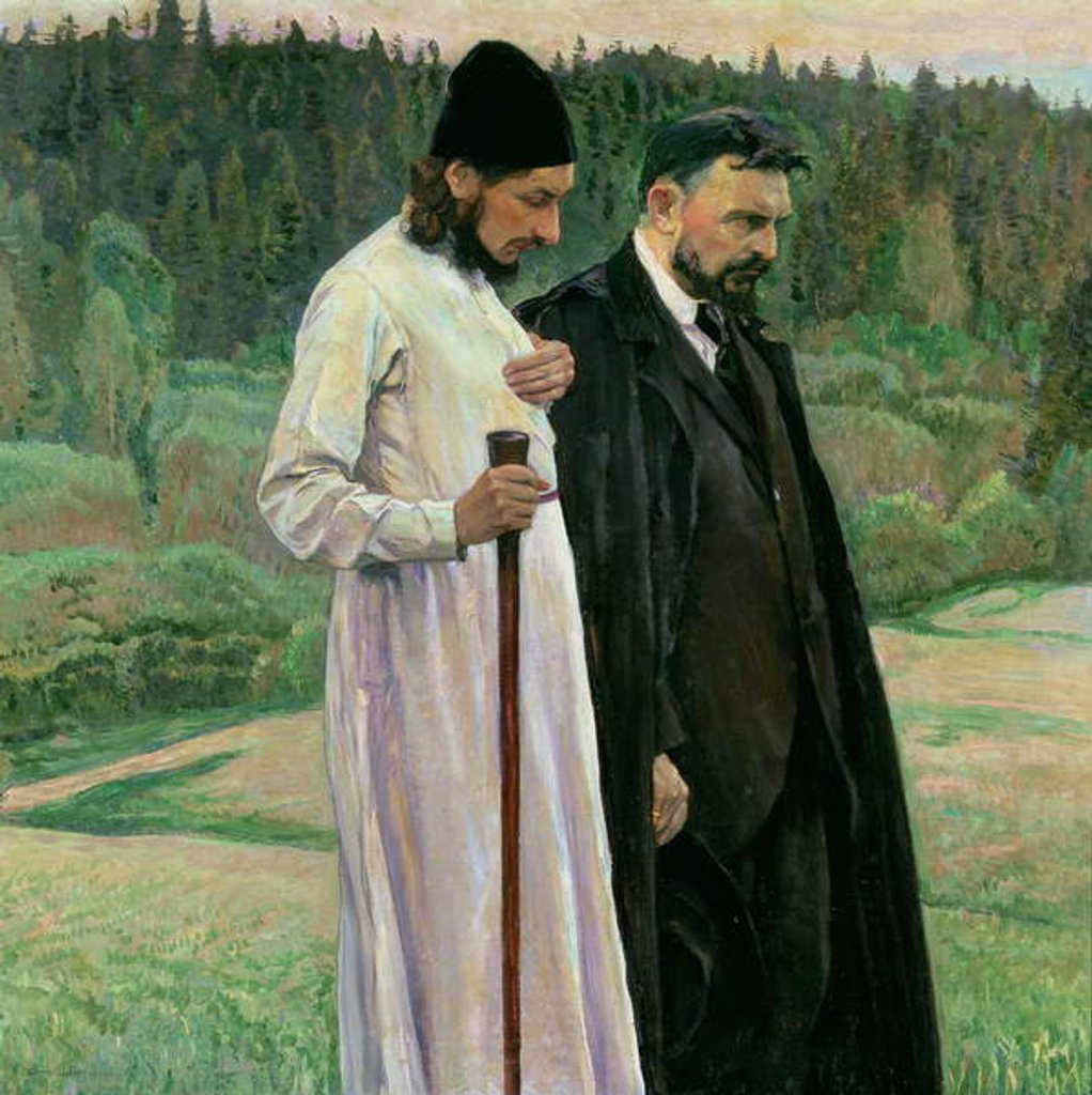 Detail of The Philosophers: Portrait of Sergei Nikolaevich Bulgakov and Pavel Aleksandrovich Florensky, 1917 by Mikhail Vasilievich Nesterov