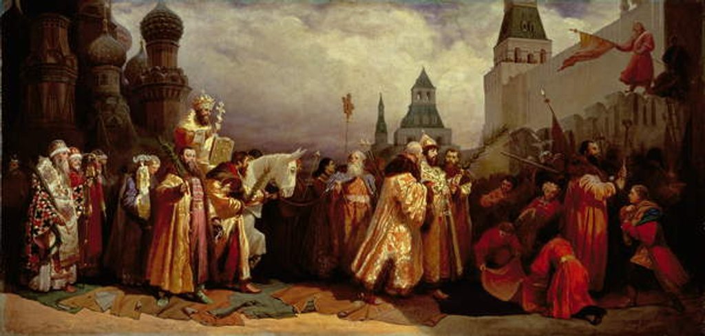 Detail of Palm Sunday at Moscow with Tsar Alexei Mikhailovich in a Patriarchal Procession, 1865 by Vyacheslav Grigorievich Shvarts