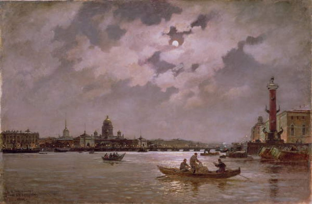 Detail of View of the Neva and the Admiralteyskaya Embankment by Moonlight, 1882 by Aleksandr Karlovich Beggrov
