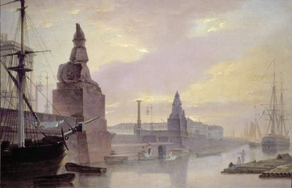 Detail of The Neva Embankment by the Academy of Art, 1835 by Maksim Nikiforovich Vorobiev
