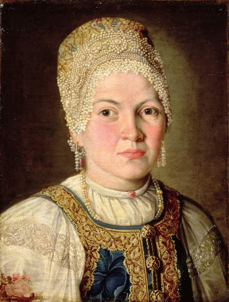 Detail of Portrait of a Woman in Russian Costume, 1769 by School Russian