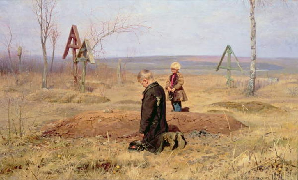Detail of The Orphans, 1891 by Nikolaj Alekseevich Kasatkin