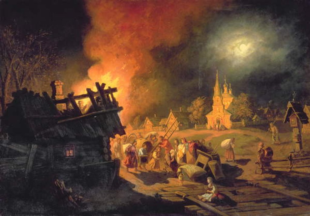 Detail of Fire in the Village by Leonid Ivanovich Solomatkin