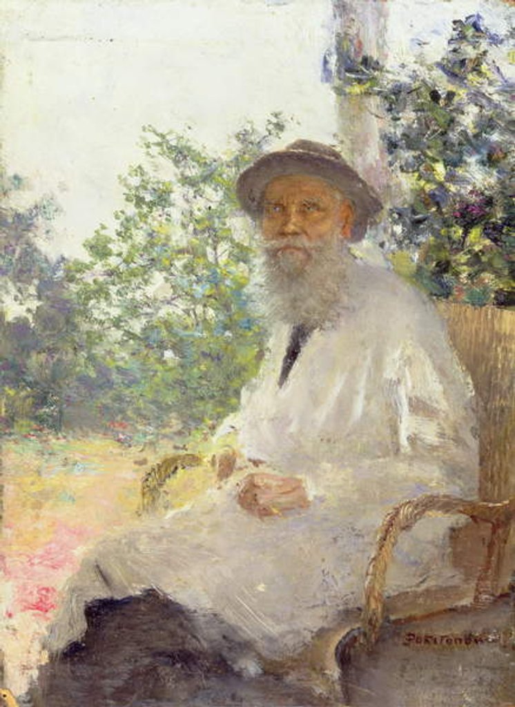 Detail of Portrait of Lev Nikolaevich Tolstoy on the Terrace, 1905 by Ivan Pokitonov