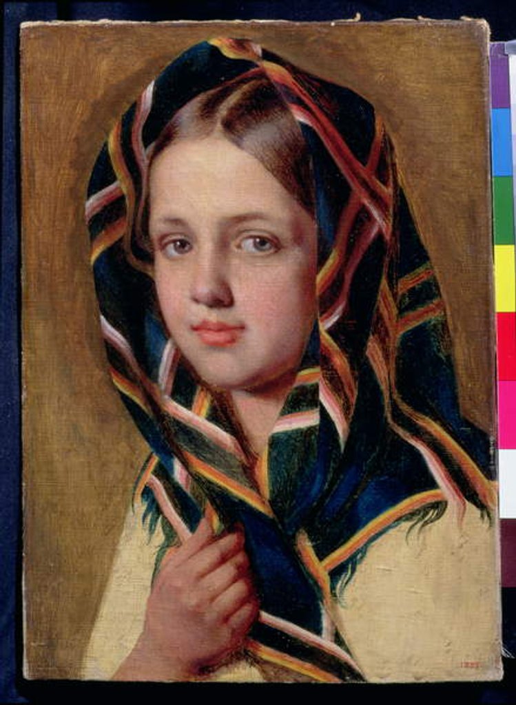 Detail of Girl in a Shawl by Aleksei Gavrilovich Venetsianov