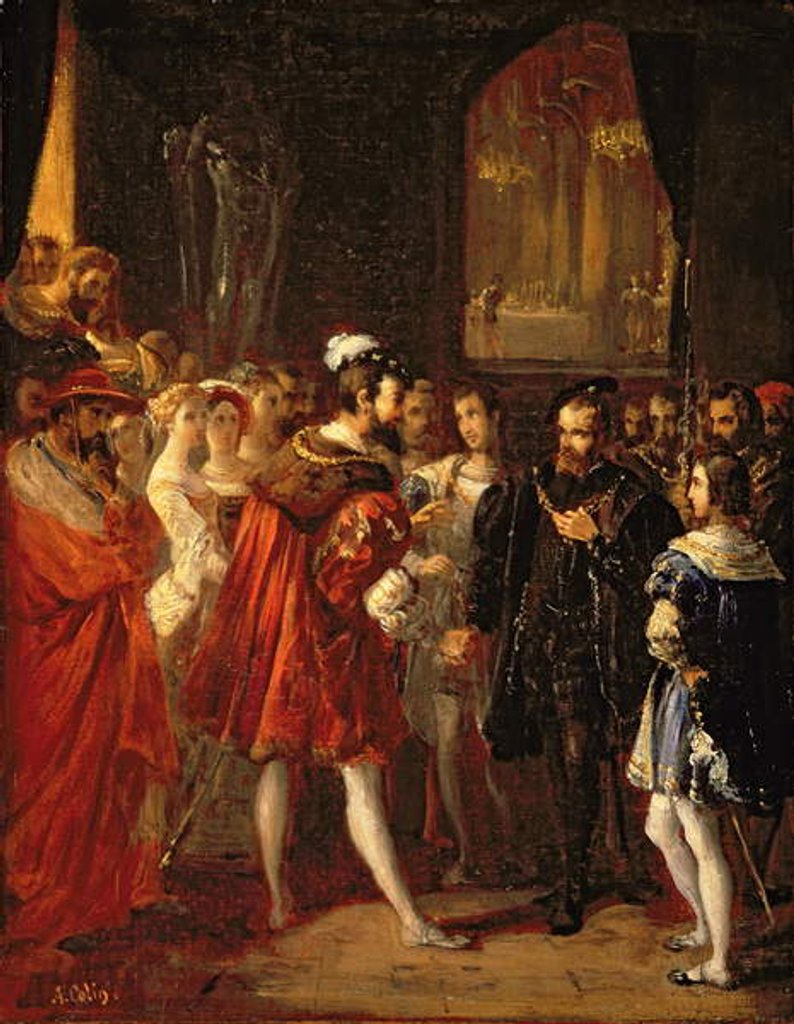 Detail of Charles V received by Francis I at the Louvre, c.1843 by Alexandre Marie Colin