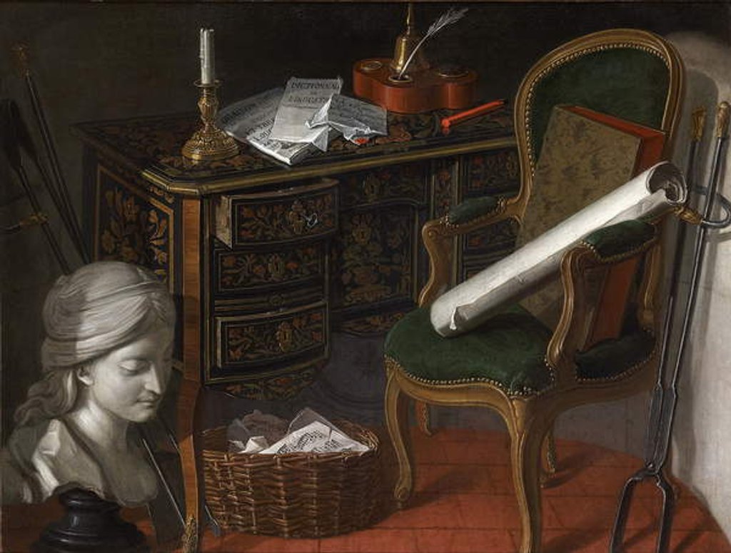 Detail of One of a pair of Devants de Cheminée: A Writing Desk, 1777 by Nicolas Henri Jeaurat de Bertry