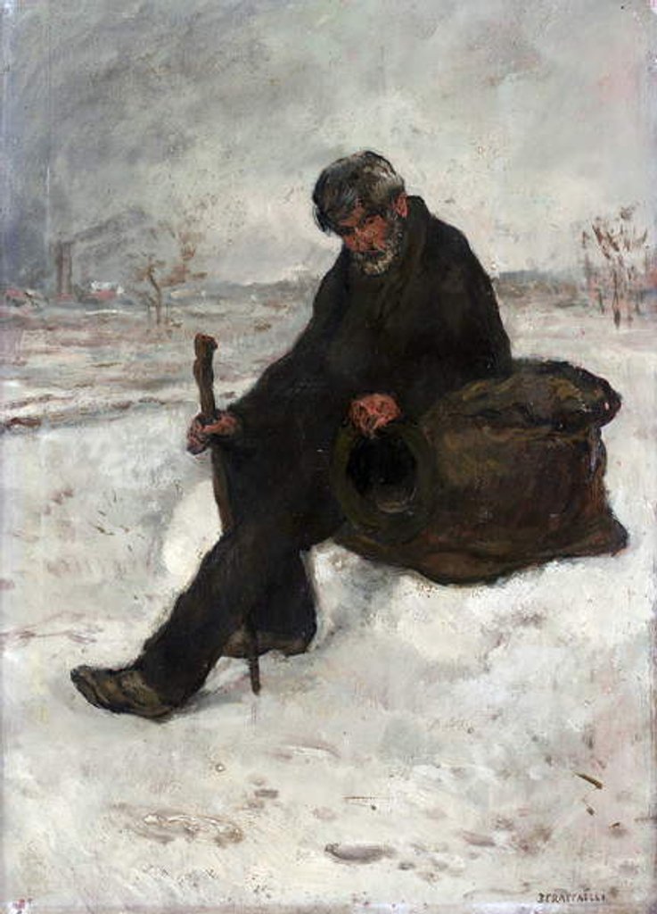 Detail of A Philosopher, Cheminot in the Snow by Jean Francois Raffaelli