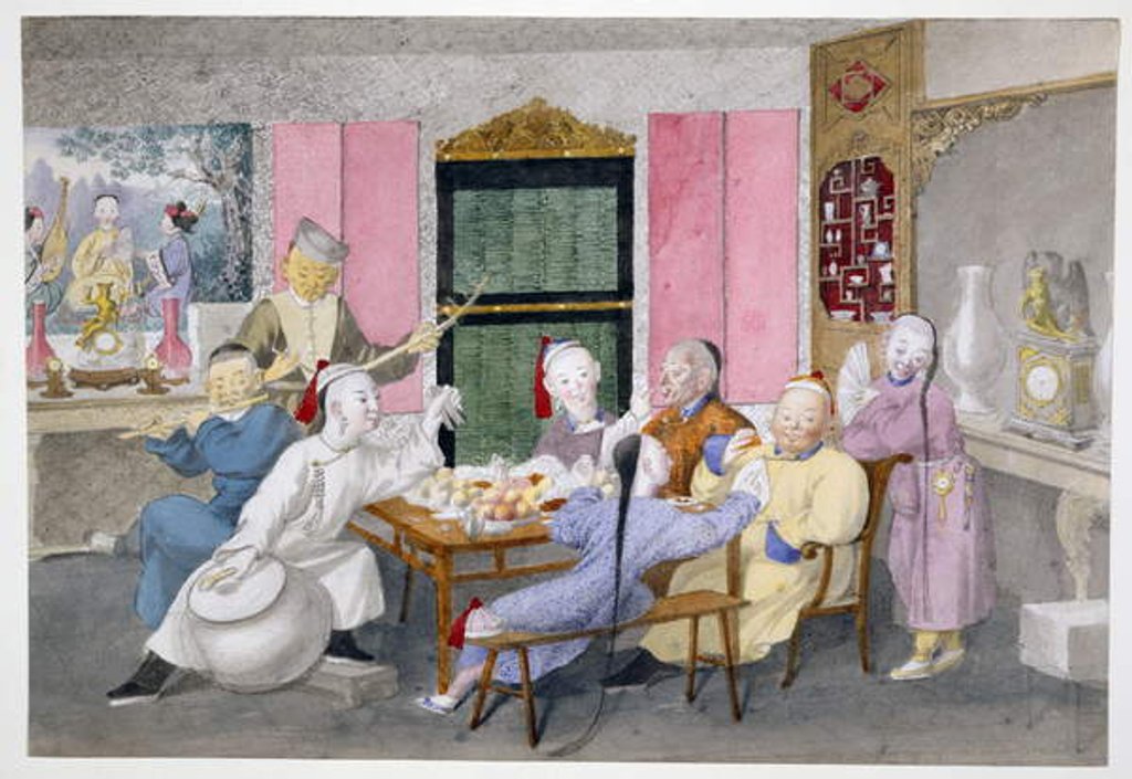 Detail of Mandarin being entertained by musicians c.1860 by School Chinese