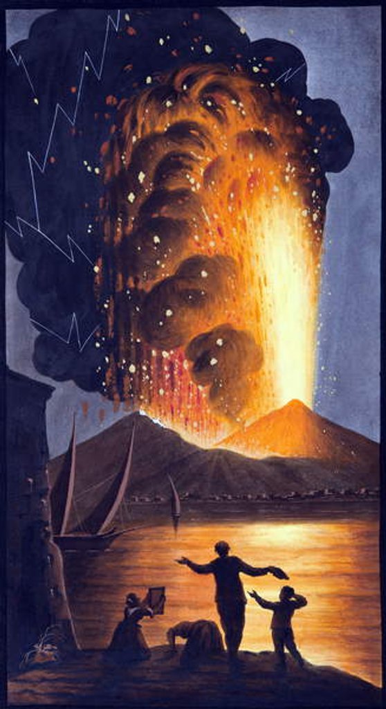 Detail of View of the great eruption of Mount Vesuvius on Sunday night August 8th 1779 from His Sicilian Majestiy's Palace at Pausilipo by Pietro Fabris