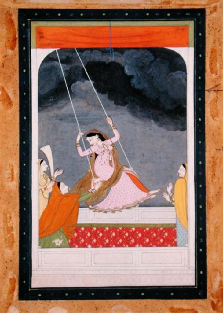 Detail of A lady on a swing, Kangra, Punjab hills c.1790 by School Mughal