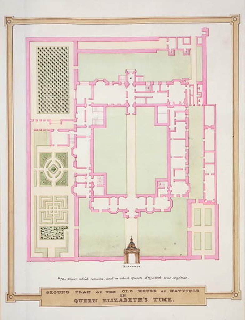 Detail of Ground Plan of the Old House at Hatfield in Queen Elizabeth's Time from 'Memoirs of the Court of Queen Elizabeth'. by Sarah Countess of Essex