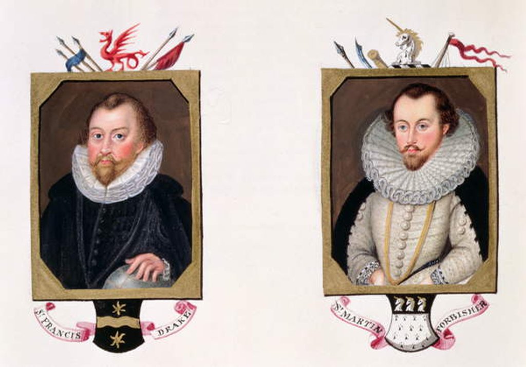 Detail of Double portrait of Sir Francis Drake and Sir Martin Frobisher from 'Memoirs of the Court of Queen Elizabeth. by Sarah Countess of Essex
