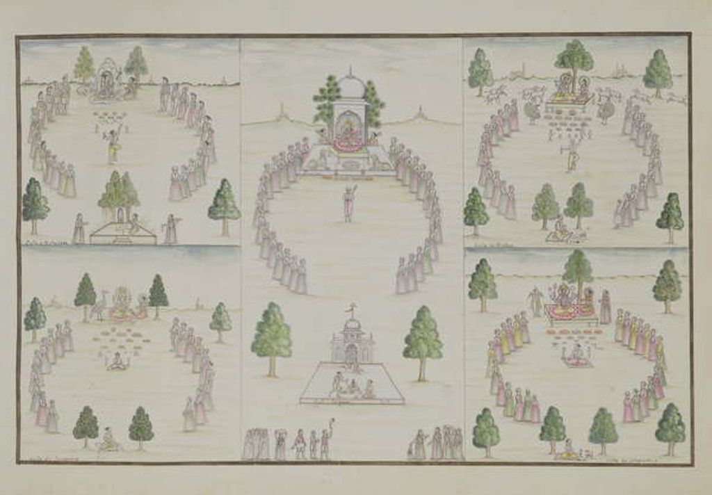 Detail of Five Hindu Cults: Shiva, Krishna, Vishnu, Brahma and Mother Goddess from 'The Gentil Album', published in 1774 by French School