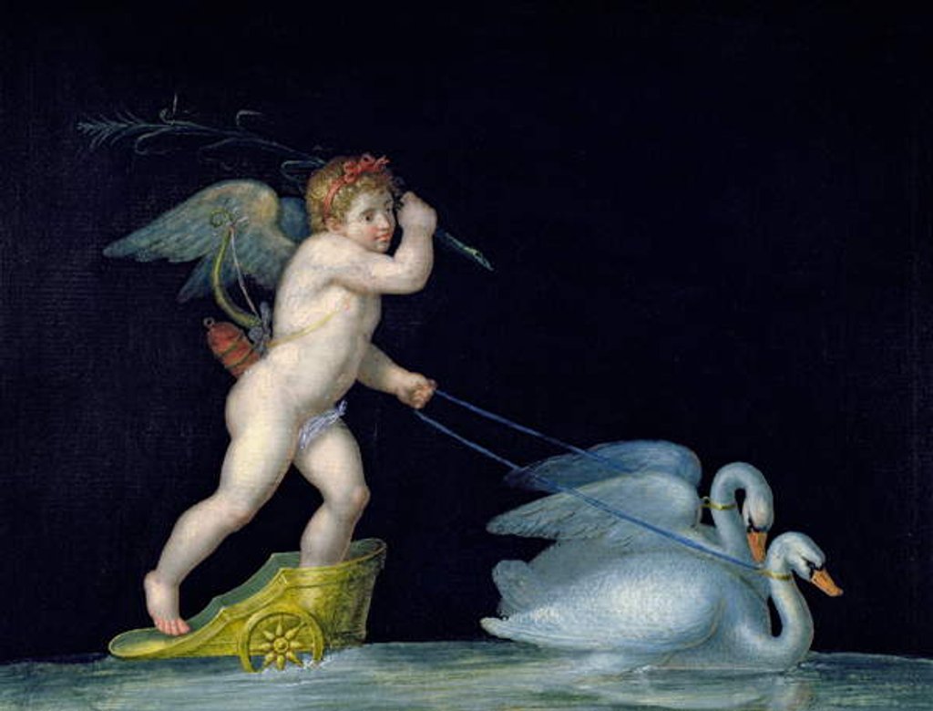 Detail of Cupid being led by a pair of swans by Michelangelo Maestri