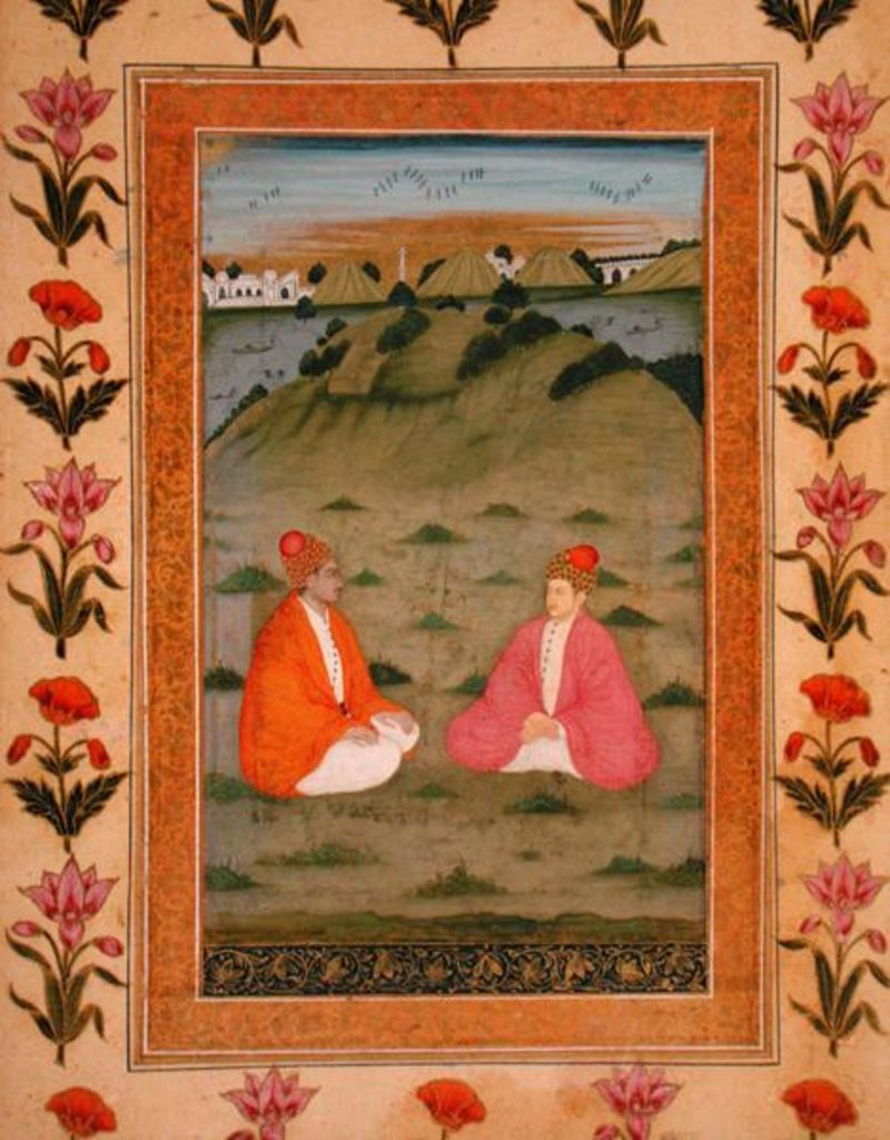 Detail of Two nobles seated in a landscape by School Mughal