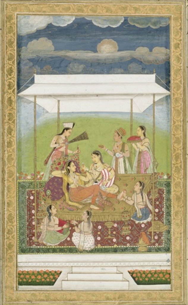 Detail of Ladies listening to music in a garden by School Mughal