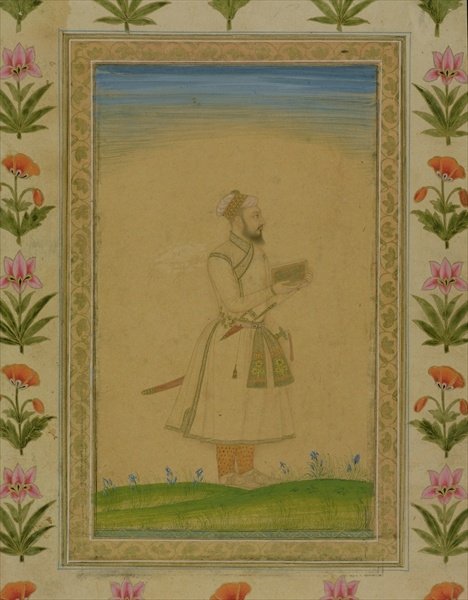 Detail of Standing figure of a nobleman, holding a book by Mughal School