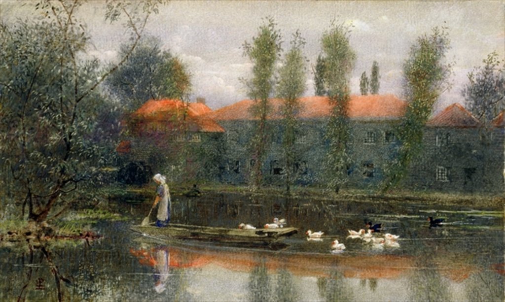 Detail of The Pond of William Morris Works at Merton Abbey by Lexden L. Pocock