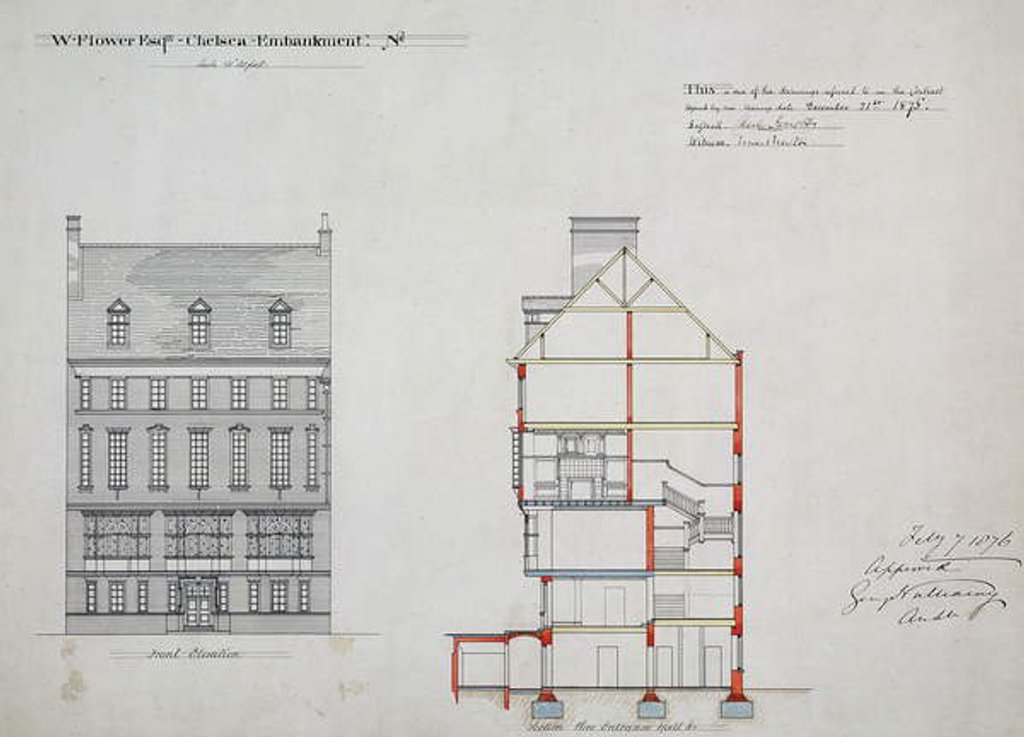 Detail of Design for a house for W. Flower Esq, Chelsea Embankment, London, 1876 by Richard Norman Shaw