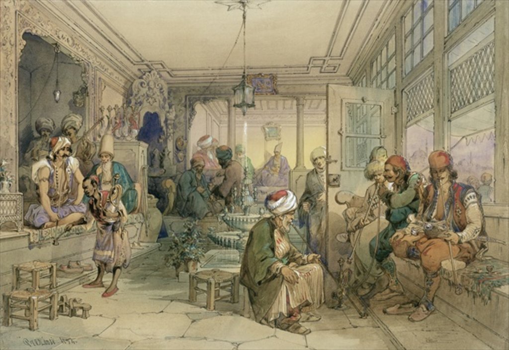 Detail of A Coffee House, Constantinople, 1854 by Amadeo Preziosi