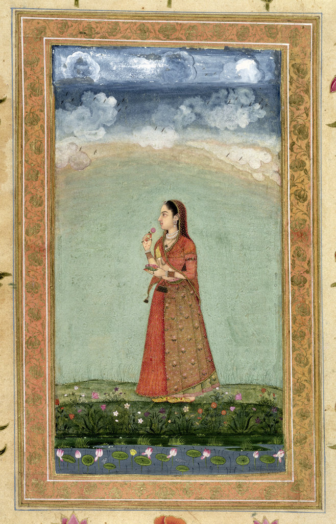 Detail of Lady holding a bowl of roses by School Mughal
