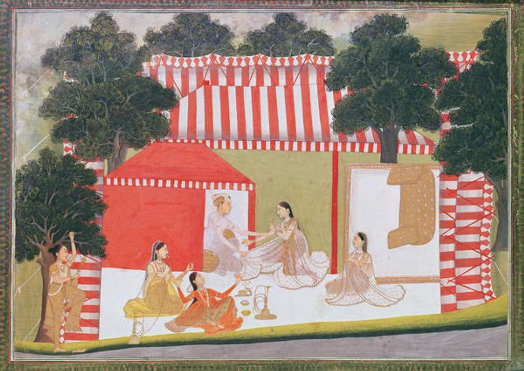 Detail of A prince trying to pull a lady into his tent; a maid and friends look on in surprise, c.1760 by Indian School