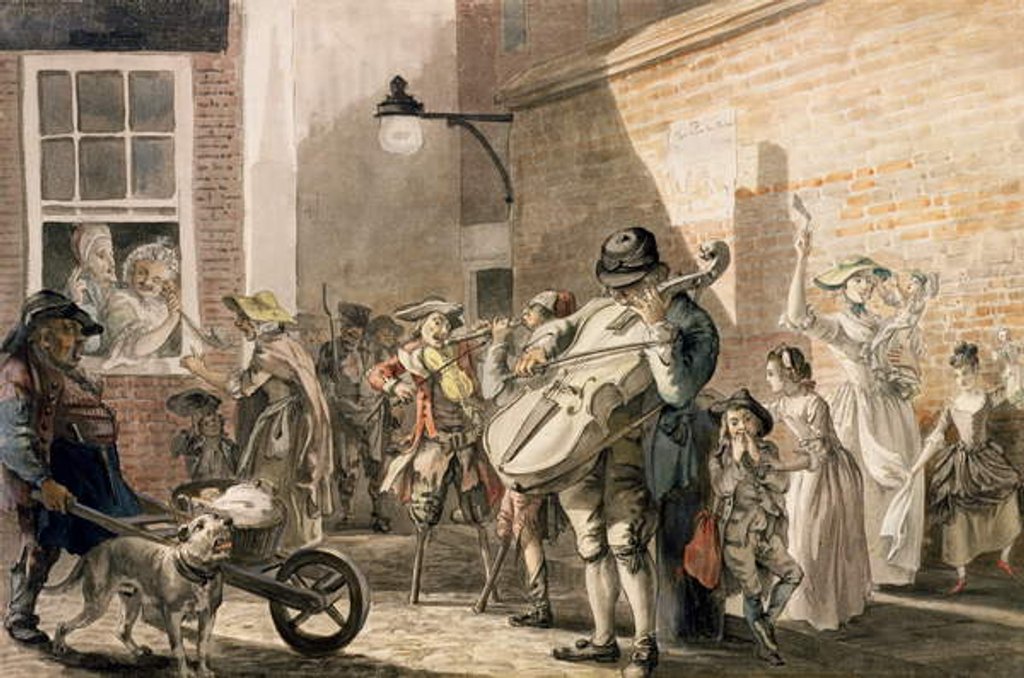 Detail of Itinerant Musicians playing in a poor part of town by Paul Sandby