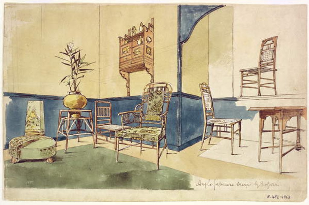 Detail of Anglo Japanese style furniture designs by Edward William Godwin c.1860 by English School