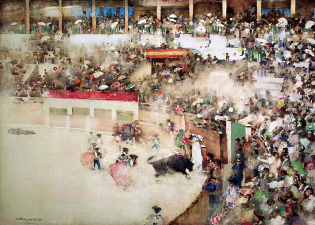 Detail of The Little Bull Fight. 'Bravo Toro', Seville, 1894 by Arthur Melville