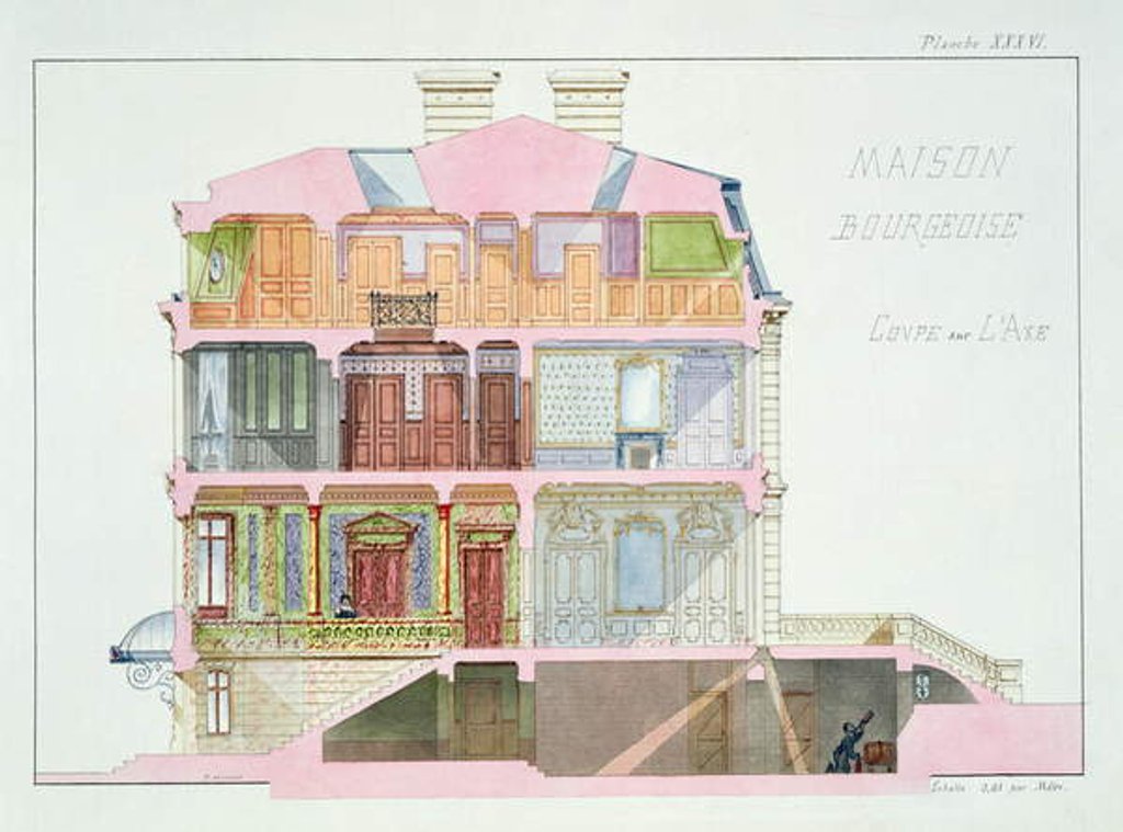 Detail of Cross section of house for the Bourgeoisie by H. Monnot