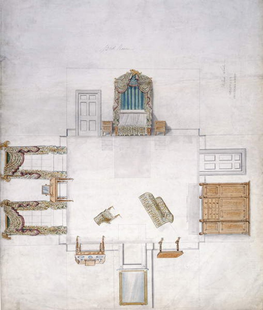 Detail of Design for a bedroom, by Gillow & Company by English School