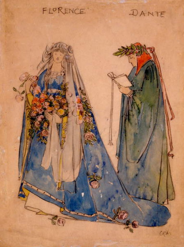 Detail of Florence and Dante, 1890s by English School