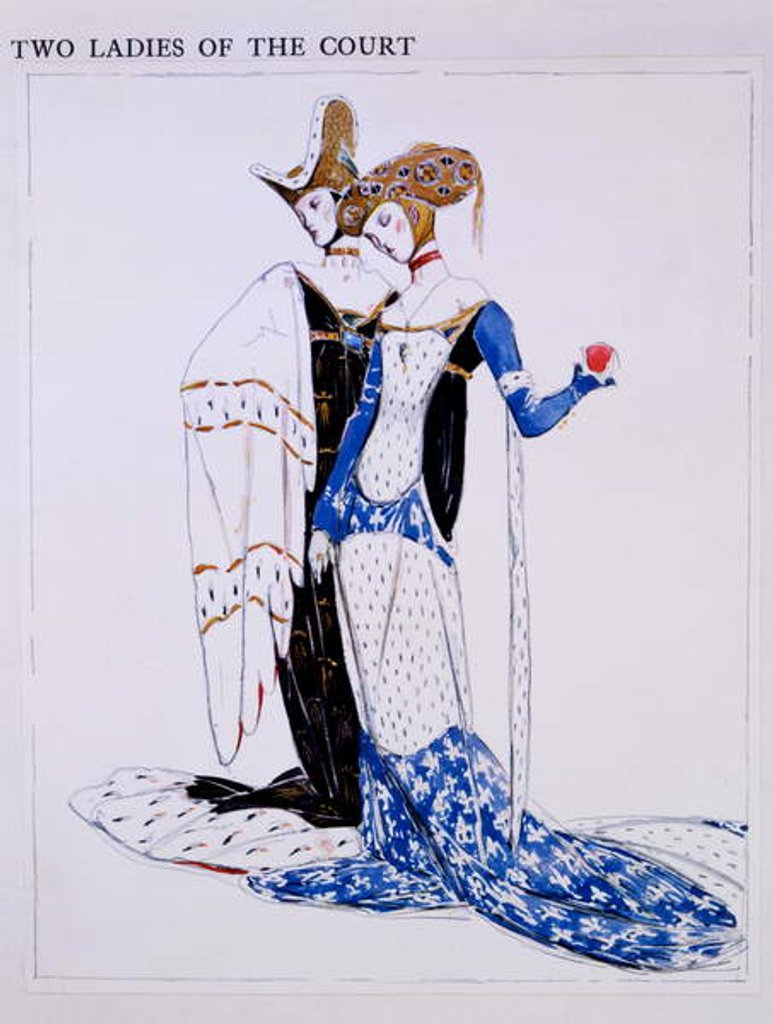 Detail of Costume Designs for Two Ladies of the Court, characters from 'St Joan' by George Bernard Shaw, c.1924 by Charles Ricketts