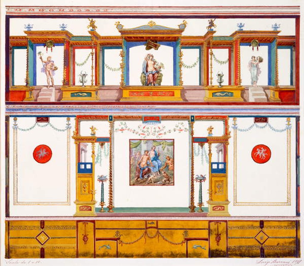 Detail of Wall decorations from the House of Aulus Vettius, Pompeii, c.36-39 AD by Luigi Bazzani