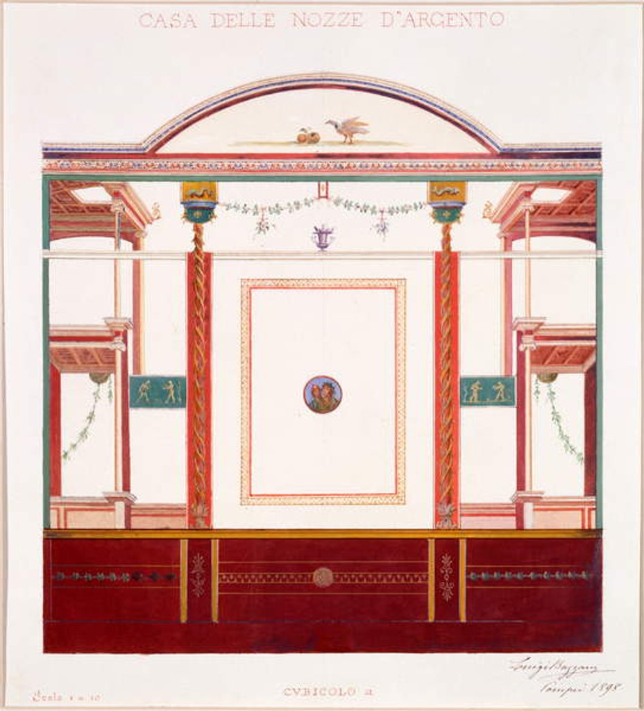 Detail of Wall decorations from the House of the Silver Wedding, Pompeii, 1897 by Luigi Bazzani