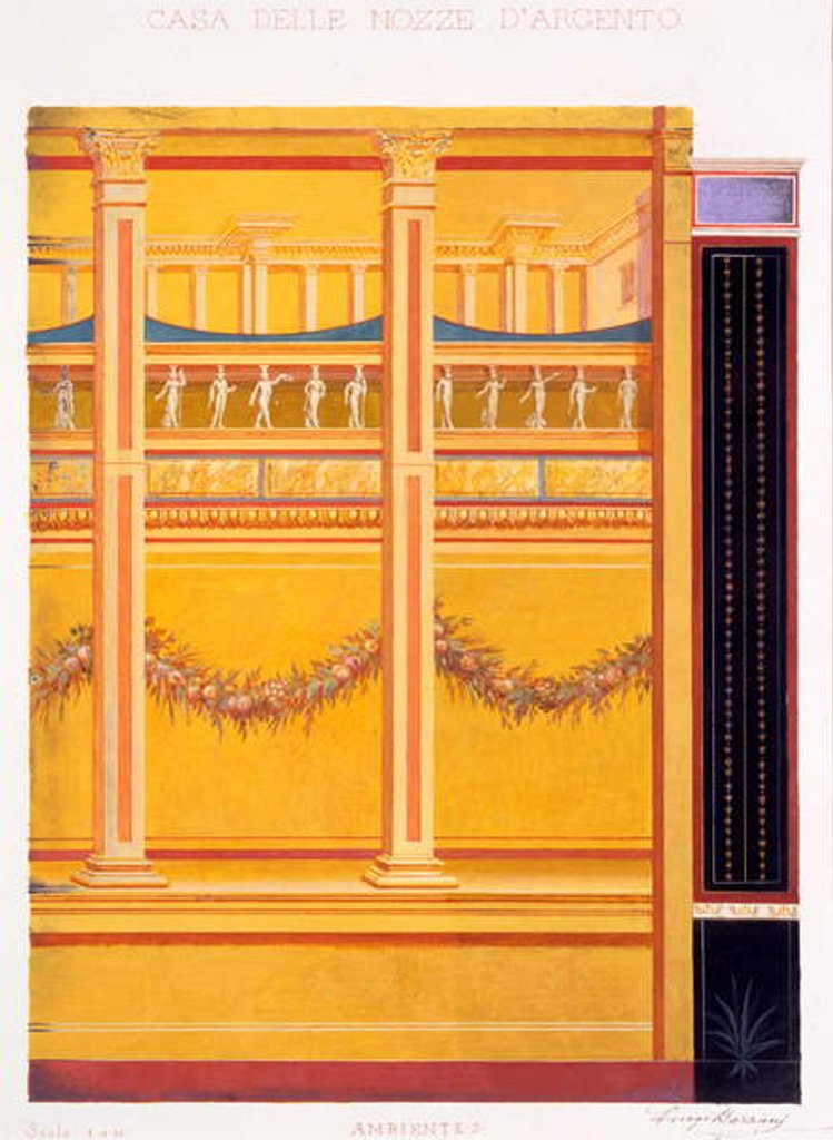 Detail of Wall decorations from the House of the Silver Wedding, Pompeii, 1897 by Luigi Bazzani