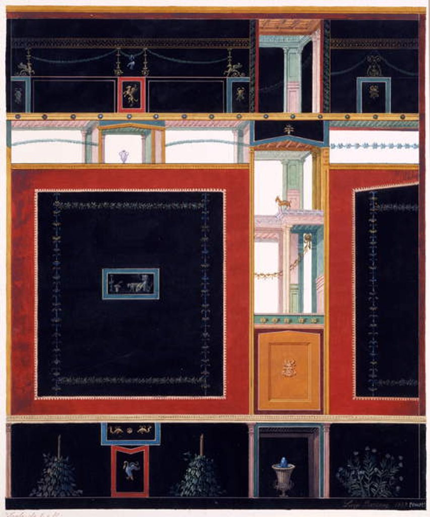 Detail of Wall decorations from the House of Aulus Vettius, Pompeii, c.36-39 AD, 1897 by Luigi Bazzani