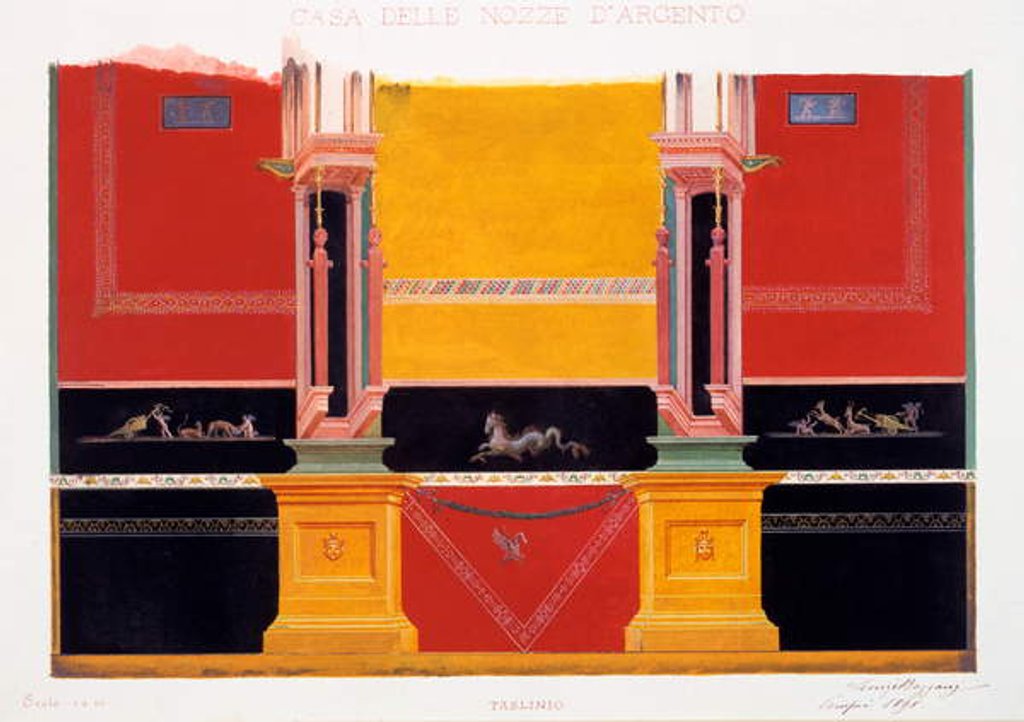 Detail of Wall decorations from the House of the Silver Wedding, Pompeii, 1898 by Luigi Bazzani