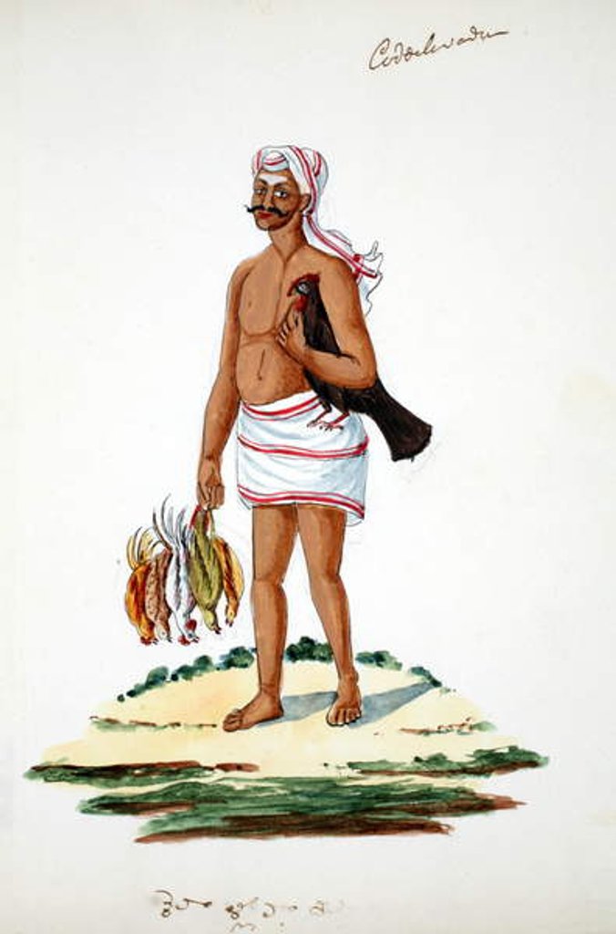 Detail of Farmer with chickens by Indian School