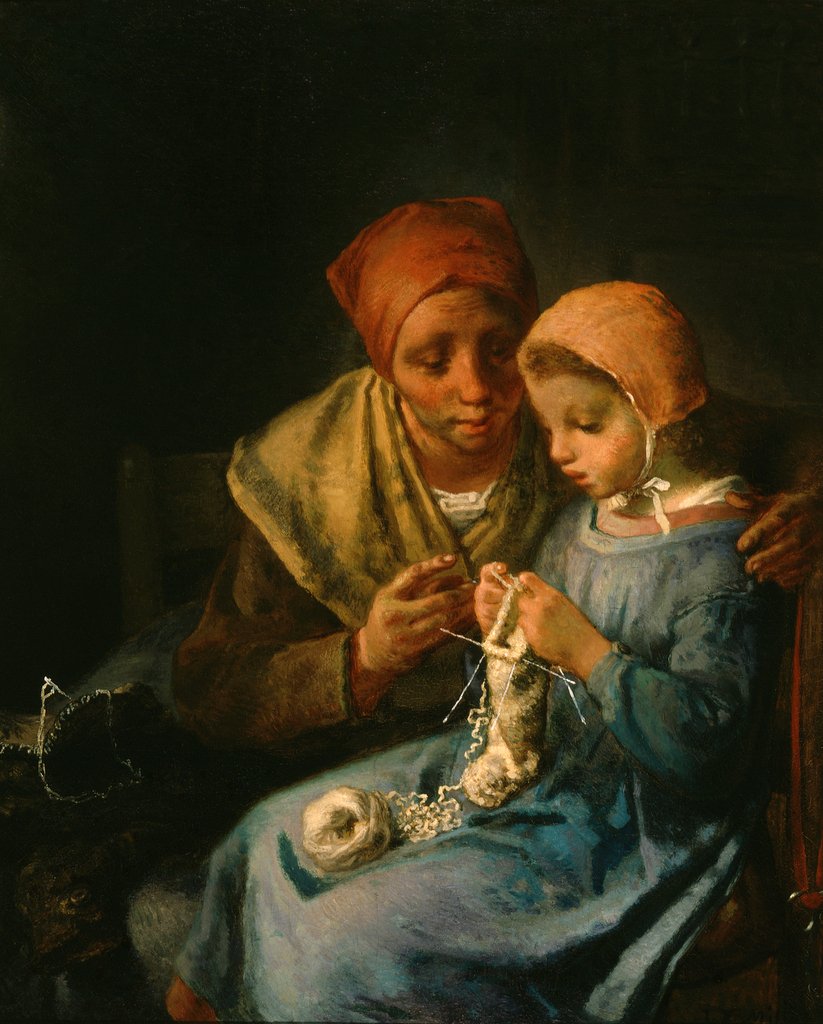 Detail of The Knitting Lesson, 1869 by Jean-Francois Millet
