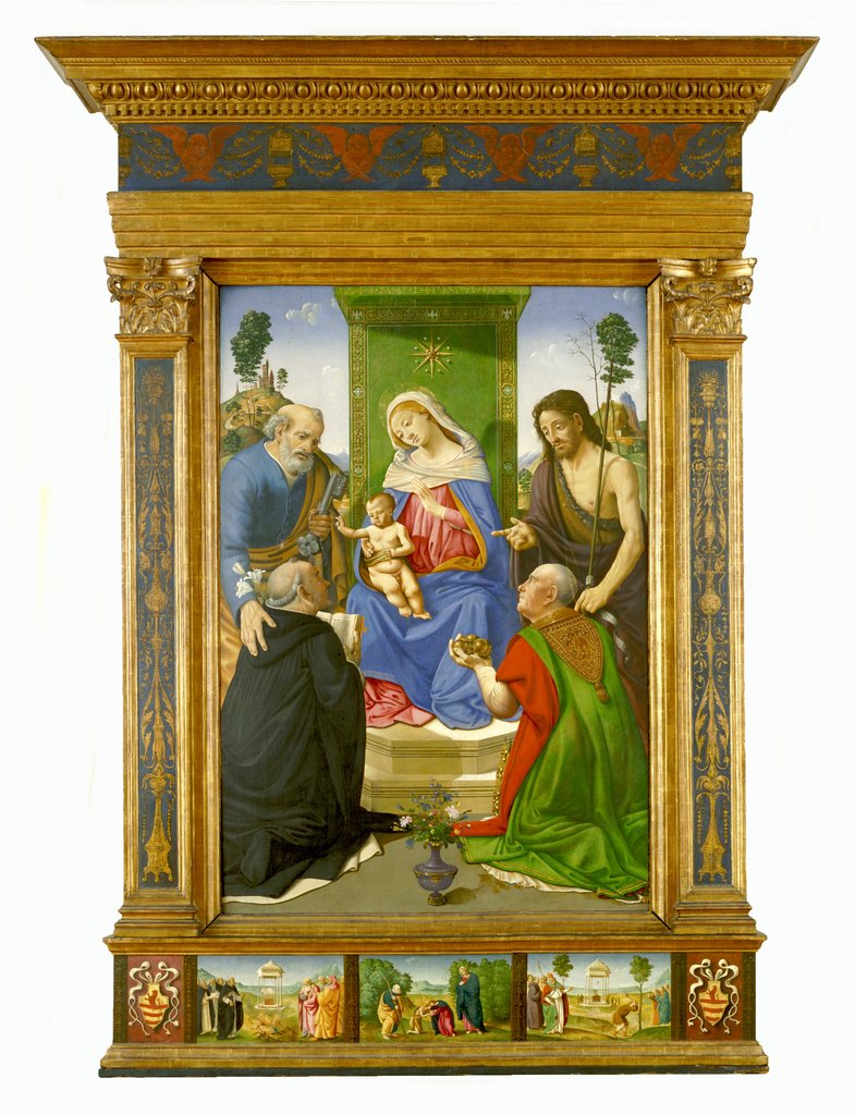 Detail of Madonna and Child Enthroned with Saints Peter, John the Baptist, Dominic and Nicholas of Bari, c.1481–85 by Piero di Cosimo