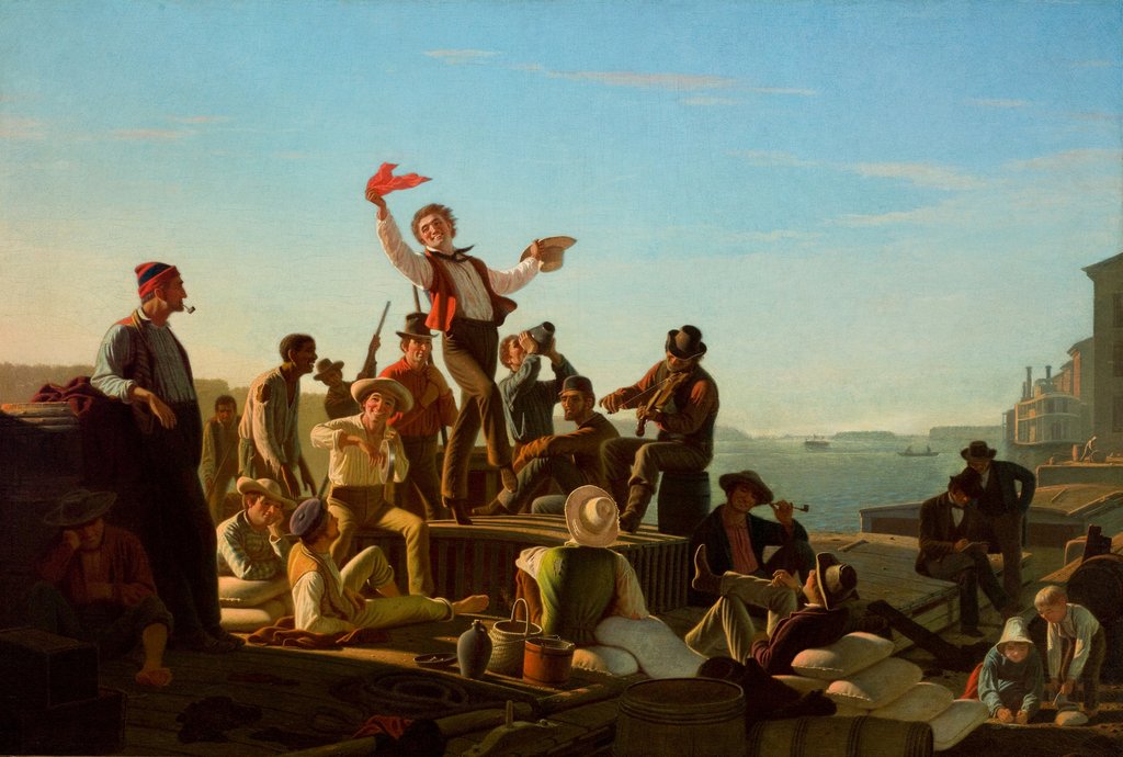 Detail of Jolly Flatboatmen in Port, 1857 by George Caleb Bingham