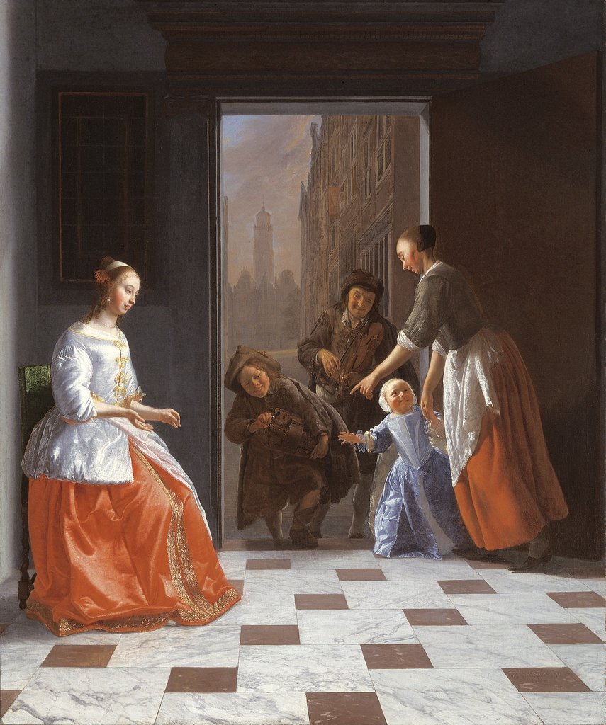 Detail of Street Musicians at the Door, 1665 by Jacob Ochtervelt