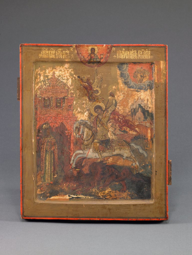 Detail of St. George, late 17th century, 19th century over painting by School Russian